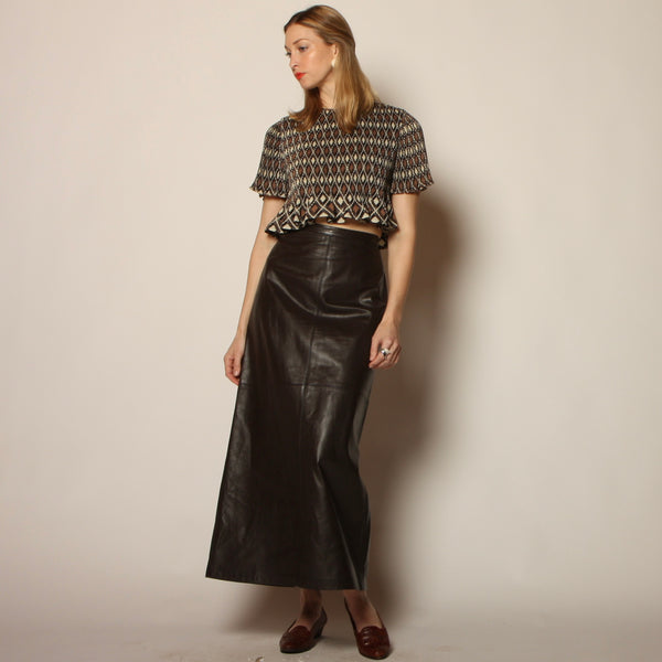 Vintage 90's Ellen Tracy Espresso Leather Maxi Skirt 32