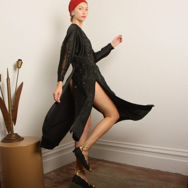Vintage 20's Beaded Silk Satin Flapper Dress