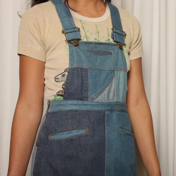 Old School 70s Overall Dress Vintage 70s Patchwork Denim Overall