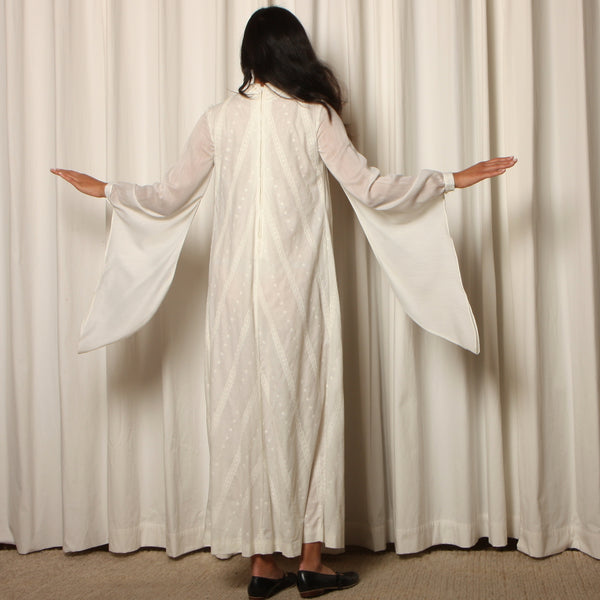 Vintage 70's Louise Perini Eyelet Cotton Angel Sleeve Gown
