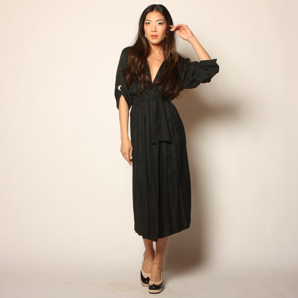 Vintage 70's Elvia for Les Mouches Plunging Silk Wrap Dress