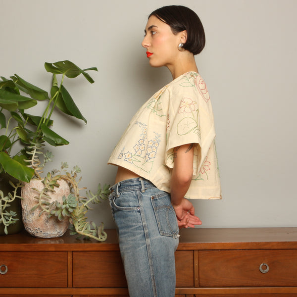 Trapeze Top - Botanical Hand Embroidered Antique Cotton