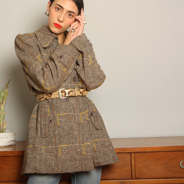 Vintage 40's Tailored Tweed + Brocade Coat