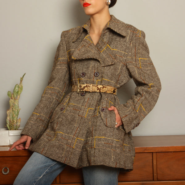 Vintage 40's Tailored Tweed + Brocade Coat