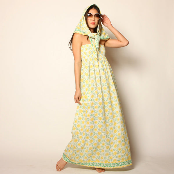 Vintage 70's Anne Klein for Penfold Cotton Dress + Scarf Set