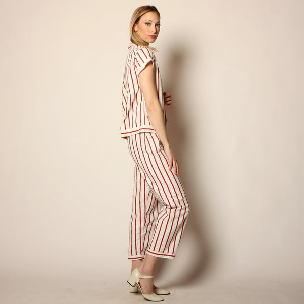 Vintage 50's Holliday Striped Cotton 2-Piece Pajama Set