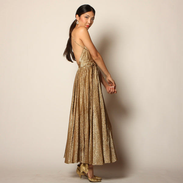 Gold Dress 70s Metallic Dress Ray Dress In Sequins Halston Gold Dress 70s Metallic Dress Ray Dress In Sequins Halston