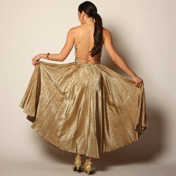 Gold Dress 70s Metallic Dress Ray Dress In Sequins Halston Gold Dress 70s Metallic Dress Ray Dress In Sequins Halston
