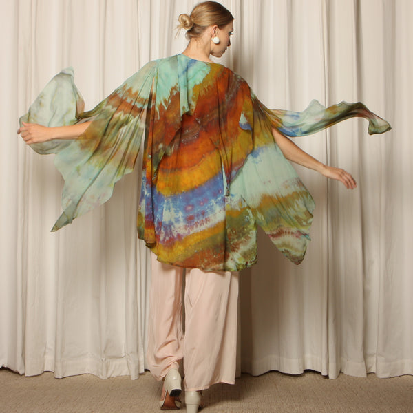 Antique 20's Ethereal Silk Overdyed Scarf Cape Jacket
