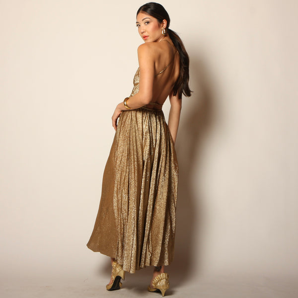 Iconic Vintage 70's Halston Metallic Gold Silk Halter Dress Opal Pineapple Iconic Vintage 70's Halston Metallic Gold Silk Halter Dress Opal Pineapple