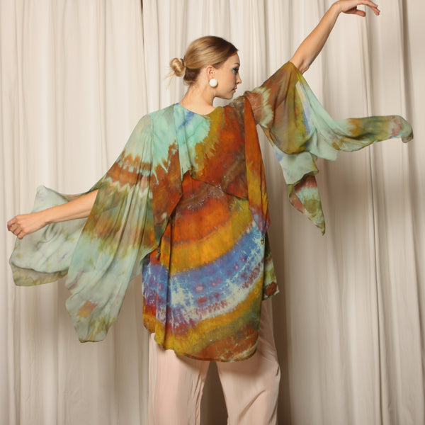 Antique 20's Ethereal Silk Overdyed Scarf Cape Jacket