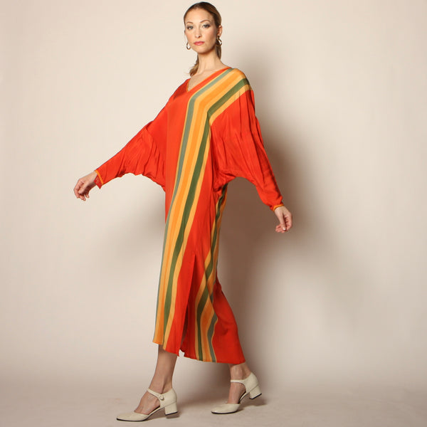NWT Vintage 70's I. Magnin Hand Striped Silk Cocoon Dress