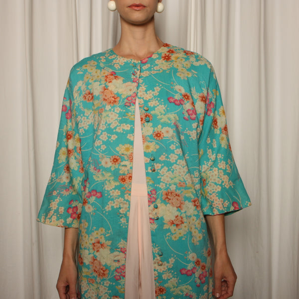 Vintage 60's Madame Butterfly Pongee Silk Duster Dress