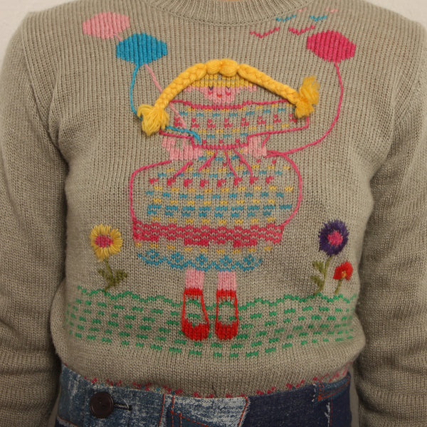 Vintage 80's Little Girl + Balloons Novelty Sweater
