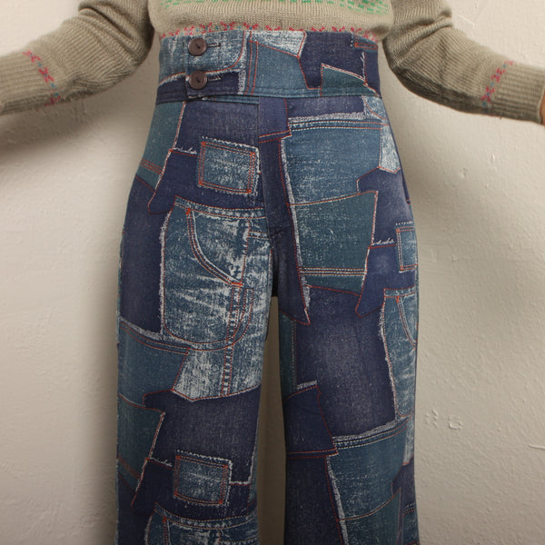 Vintage 60's/70's Patchwork Jeans Print Denim Flares