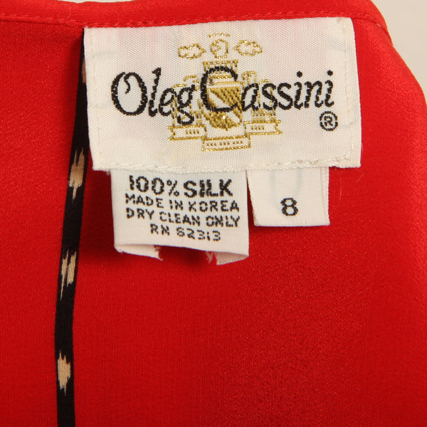 Vintage 80's Oleg Cassini Printed Silk Bib Blouse