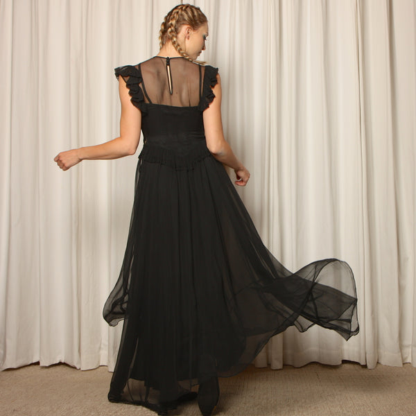 Vintage 30's/40's Chiffon Pin-Tuck Sweetheart Gown