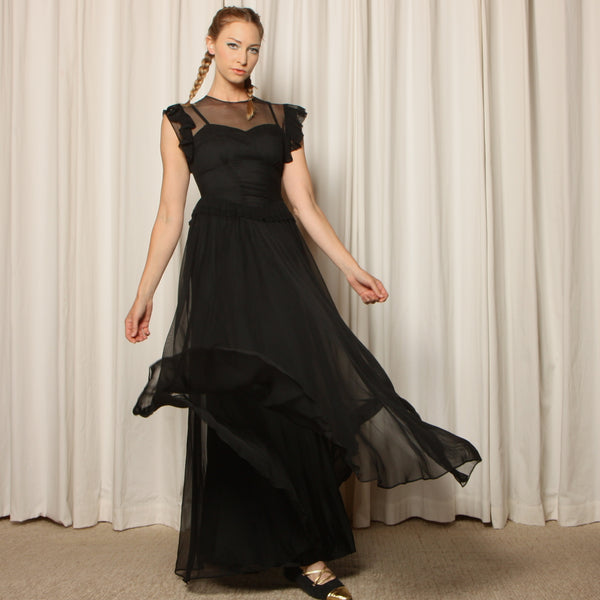 Vintage 30's/40's Chiffon Pin-Tuck Sweetheart Gown