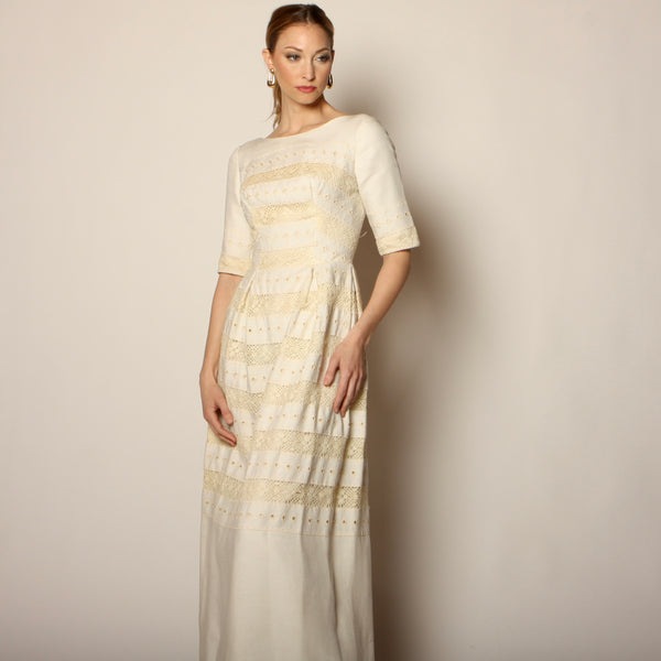 Vintage 60's Ivory I. Magnin Eyelet Linen Wedding Dress