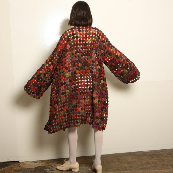 Vintage 70's Silk Yo-Yo Quilt Kimono Duster