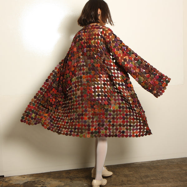 Vintage 70's Silk Yo-Yo Quilt Kimono Duster