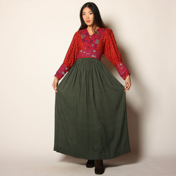 Vintage 70's Folk Kuchi Afghan Embroidered Maxi Dress
