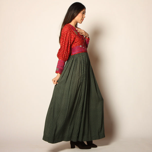 Vintage 70's Folk Kuchi Afghan Embroidered Maxi Dress
