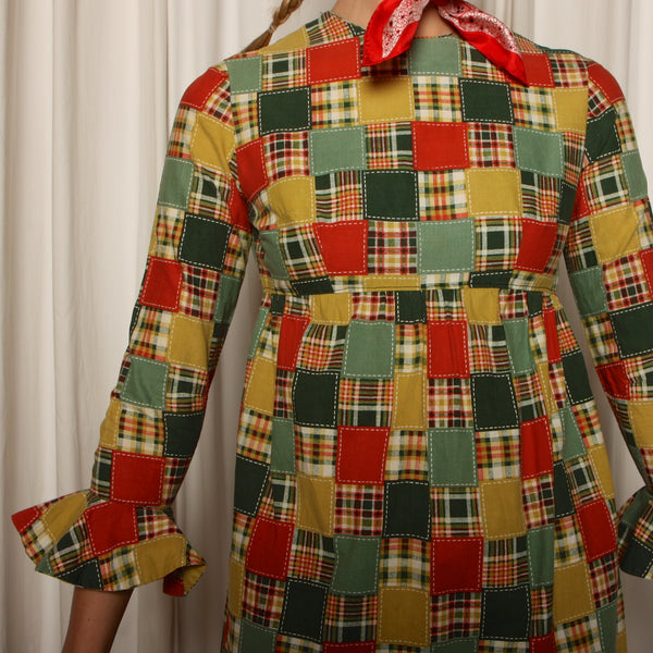 Vintage 60's Patchwork Quilt Cotton Mini Dress