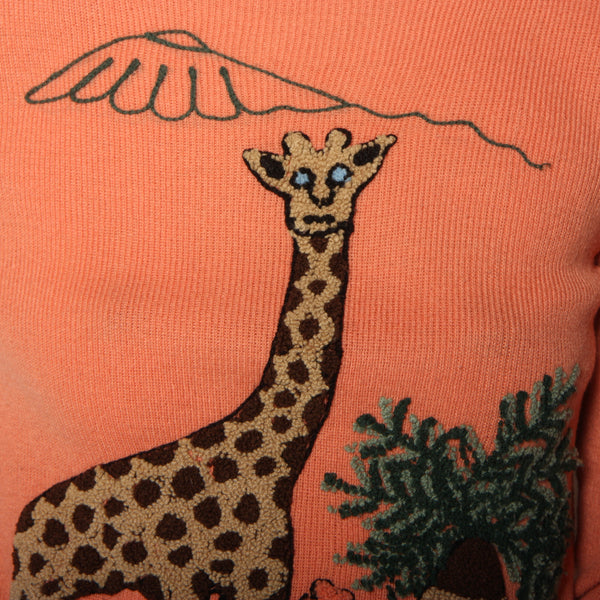 Vintage 70's Fiber Art Knit Tufted Giraffe Sweater