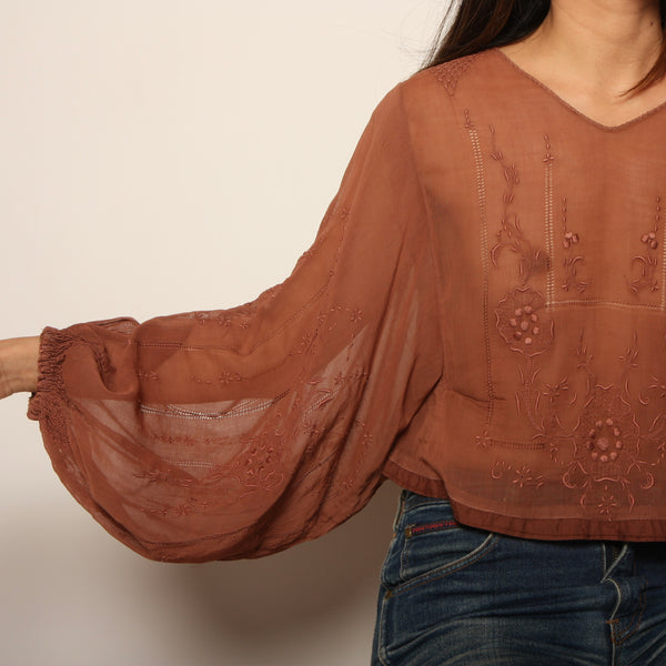 Vintage 30's Romantic Voile Embroidered Poet Blouse