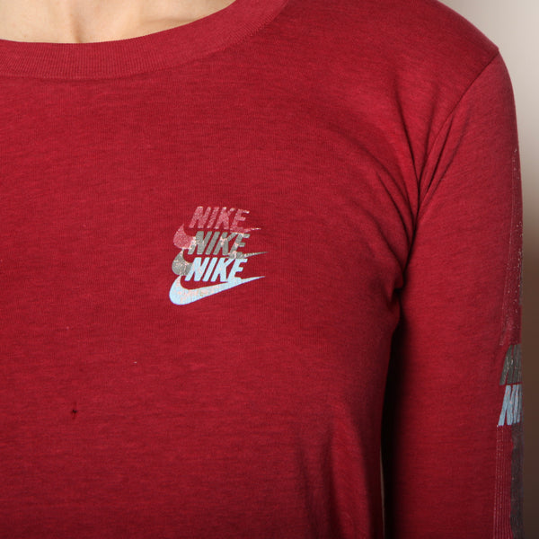 Vintage 80's Nike Logo Print Long Sleeve Tee