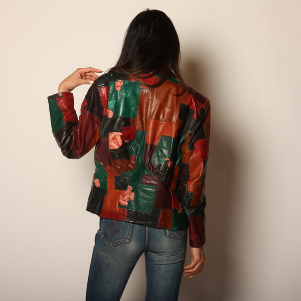70s Gandalf the Wizard Patchwork Rocker Leather Jacket Roses -  Israel