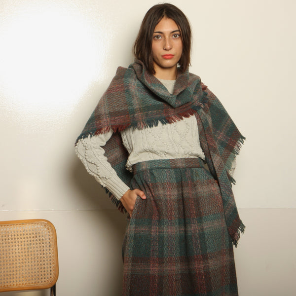 Vintage 70's Woven Wool Fringe Shawl + Skirt Ensemble