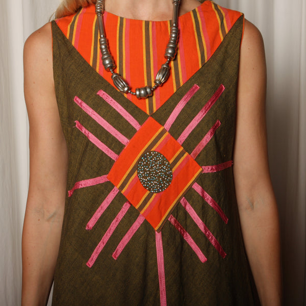 Vintage 70's Handmade Cotton Quilted Applique Maxi Dress