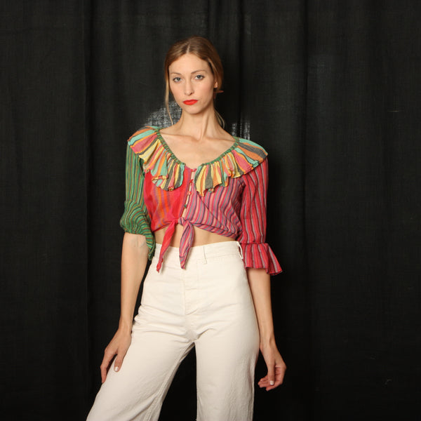 Vintage 70's Cotton Gauze Rainbow top