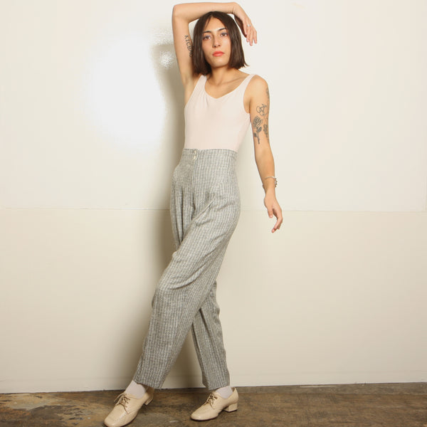 Vintage 80's Static Gray Woven Pleat Trousers