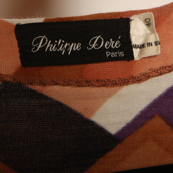 Vintage 70's Philippe Dere Paris Deco Op-Art Knit Midi Dress