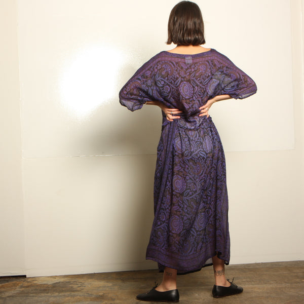 Vintage 70's Sheer Block Print Silk India Scarf Dress