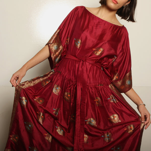 Vintage 60's Sister Max Silk + Metallic Embroidery India Dress
