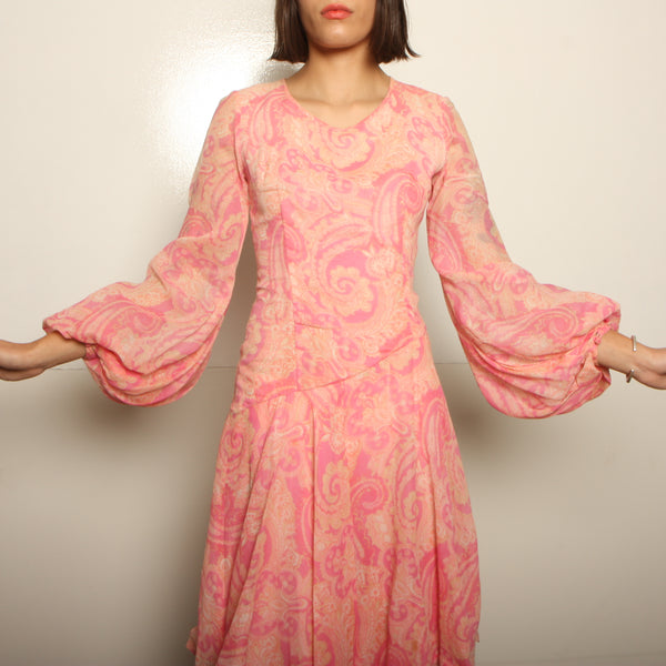 Vintage 60's Tiered Voile Bishop Sleeve Dress