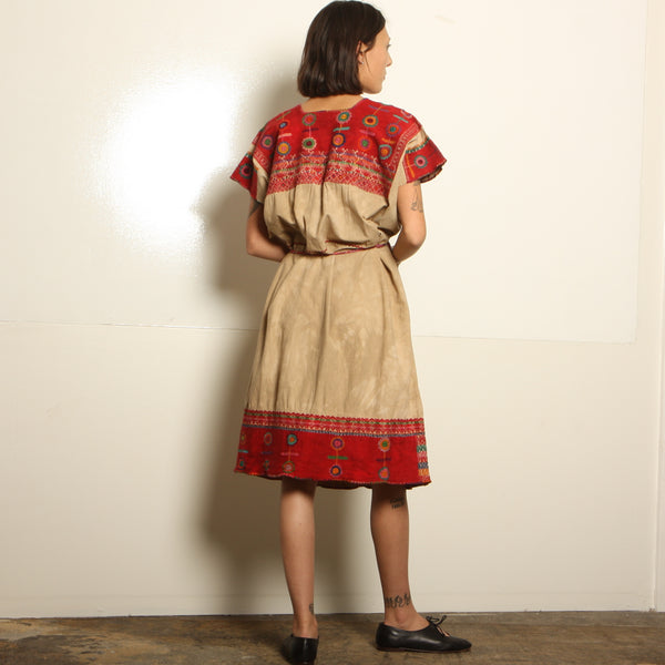 Vintage 70's Overdyed Mexican Embroidered Huipil