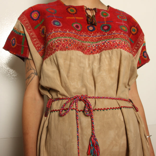 Vintage 70's Overdyed Mexican Embroidered Huipil