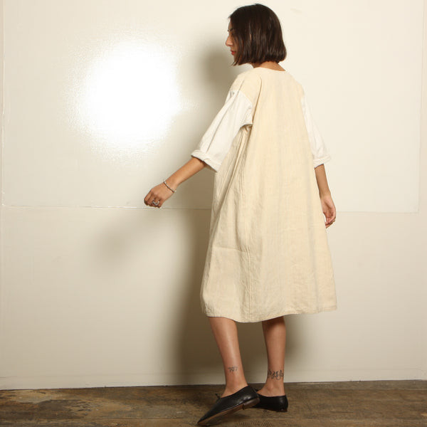 Vintage 80's Natural Linen + Cotton Trapeze Dress