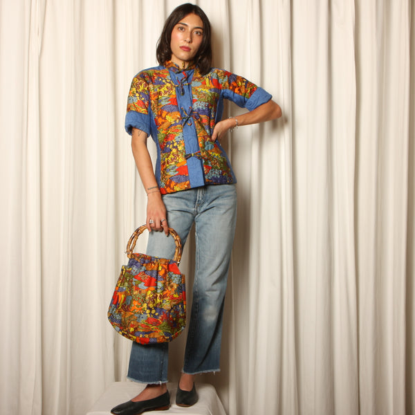 Vintage 70's Louise Perini Quilted Kimono Top + Purse Set