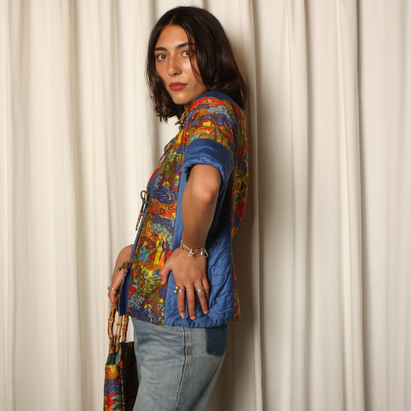 Vintage 70's Louise Perini Quilted Kimono Top + Purse Set