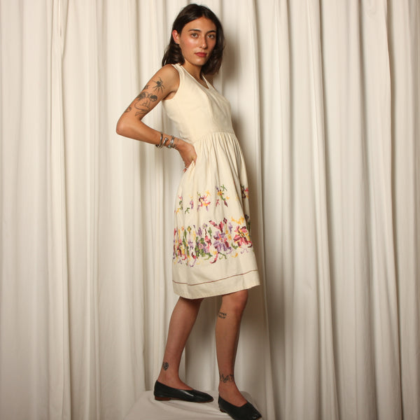 Vintage 50's Hand Embroidered Cotton Sun Dress