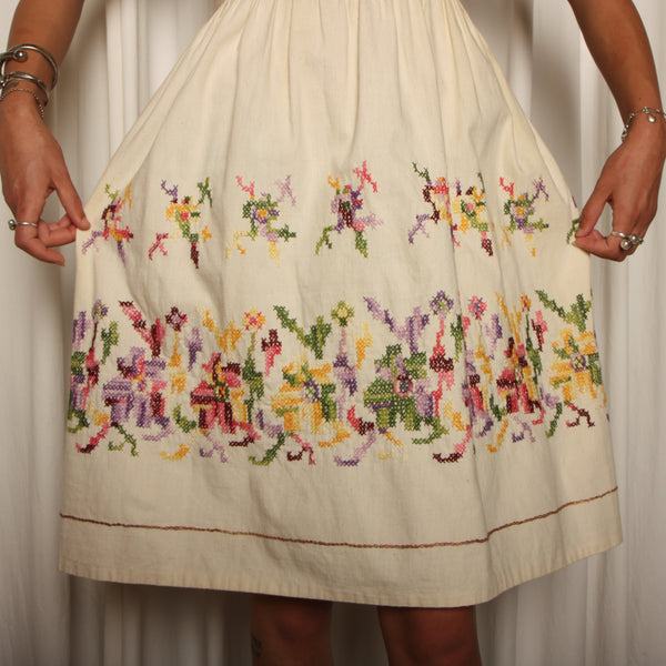 Vintage 50's Hand Embroidered Cotton Sun Dress