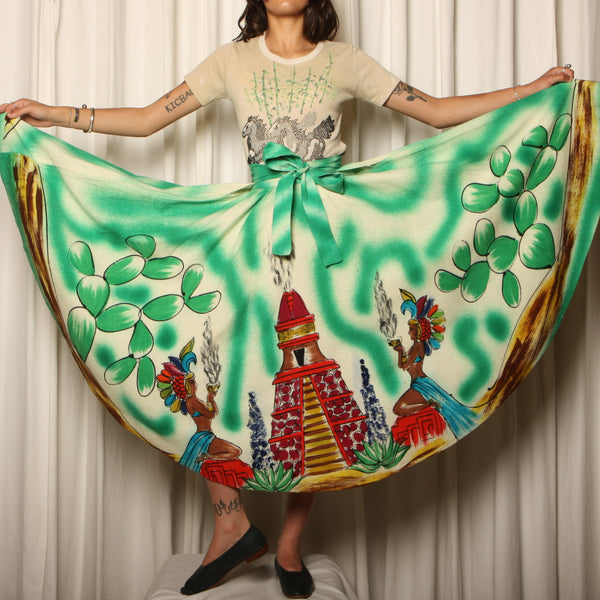 50's Hand Painted Cotton Mexican Souvenir Skirt