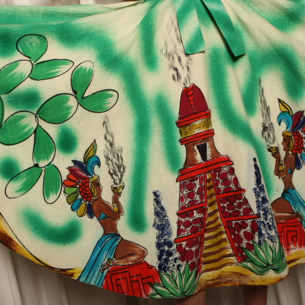 50's Hand Painted Cotton Mexican Souvenir Skirt