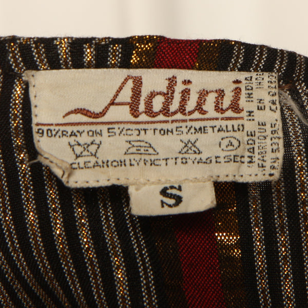 Vintage 70's Adini Rayon Metallic Stripe India Dress